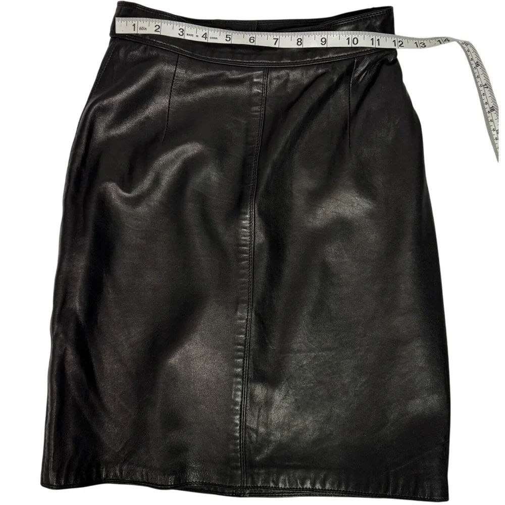 VTG 90s Genuine Leather Mini Pencil Skirt‎ Black Size 0 La Nouvelle Renaissance